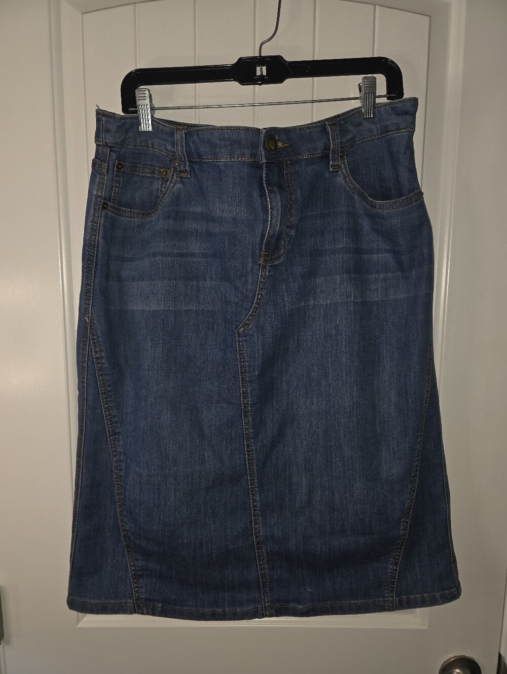 Christopher Banks Classic Blue Denim Skirt - Women's Mid-Length Jeans Skirt 14p